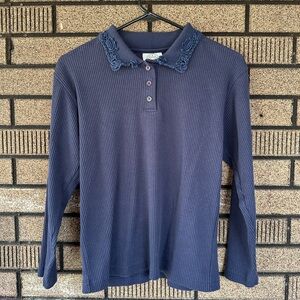 Erika & Co Long Sleeve Polo With Decorative Collar Vintage 90s Petite